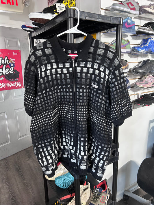 Gradient Grid Zip Up Polo